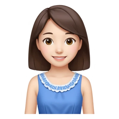 Korean girl in blue and white brunette girl in light prink dresses smiling sticker