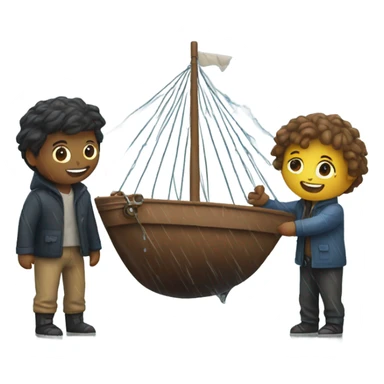 friends playing with a ship in the rain sticker