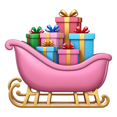 light pink Christmas sleigh piled with colorful gift boxes, emoji style sticker