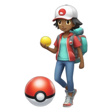 Pokemon trainer with a poke ball and à pokemon sticker