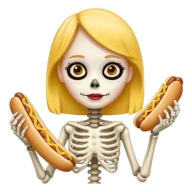 girl skeleton holding hot dog sticker