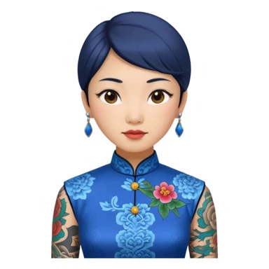 ancient woman with tatooed and blue cheongsam sticker