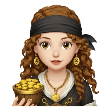 Lady Pirate With holding Coins, curly hair. sticker