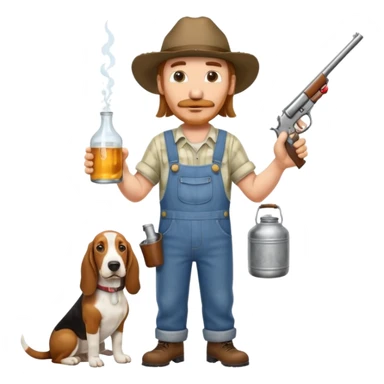 hillbilly half basset hound half man with moonshine and gun emoji sticker