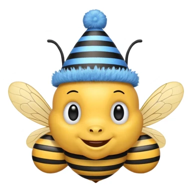 
Bees with blue Birthday Hat, Happy bee with striped party hat sticker