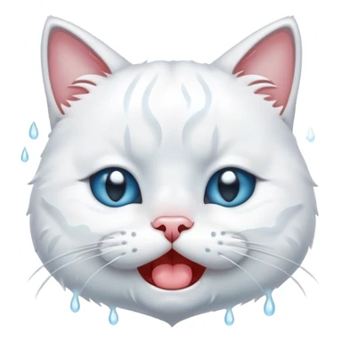 a white cat crying whit paws on her face sticker