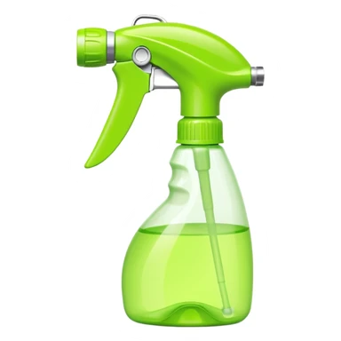 plastic spray bottle with sleek trigger nozzle, slightly curved ergonomic shape, partially transparent or solid-colored lime green, no label, soft lighting, subtle shadows, emoji scale sticker