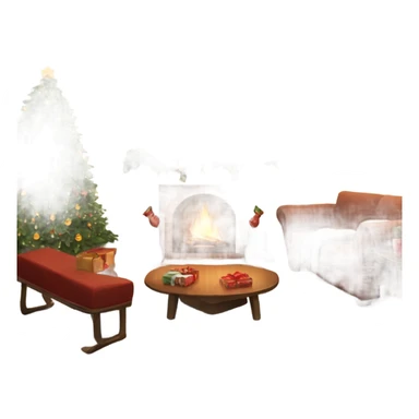 Cozy Christmas living room with fireplace and Christmas tree sticker