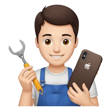 make a white guy with dark brown hair repairing an iphone happy sticker