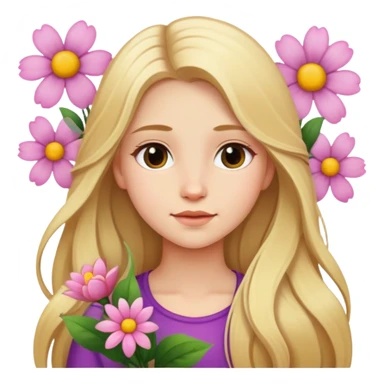 Une fille aux cheveux blond long avec des fleurs et  sticker
