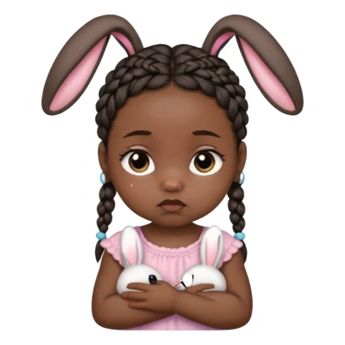 bunny ear accessory wearing baby dark braided hair sad  sticker