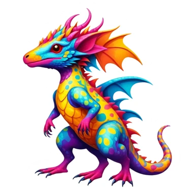 a vibrant colorful edgy vernid-fionbri-creature with splash patterns full body sticker