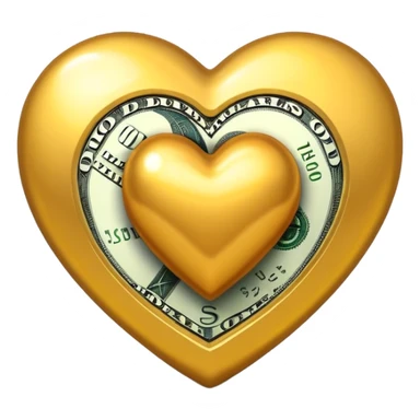 A golden heart with a dollars pattern around it sticker