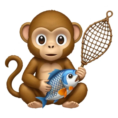 monkey holding fish net sticker