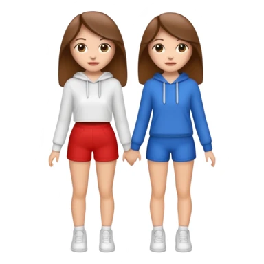 👯‍♀️ generate this emoji, as two white girls, bffs, the same pose but maybe the outfit cuter. we are models. both with brown hair sticker