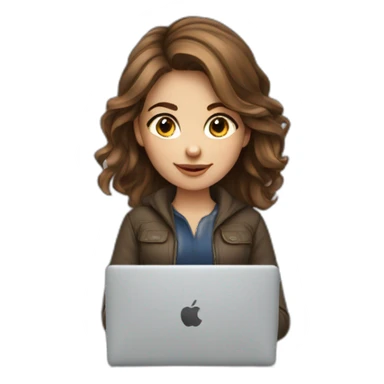 Beautiful programmer girl with brown hair working with MacBook sticker