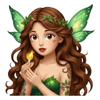 forest fairy woman long wavy brown hair tattoos blowing glowing kiss sticker