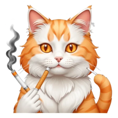 fluffy white and orange cat smoking a cigarette sticker