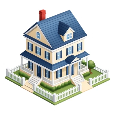 Hamptons mansion, isometric dollhouse-style, realistic sticker