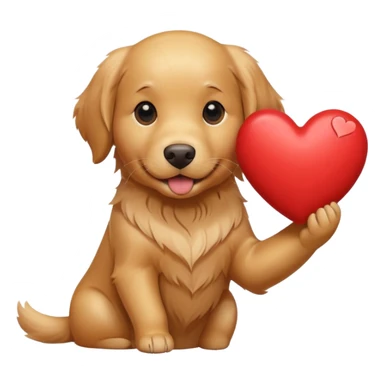 A dog holding a large heart (modeled after a Golden Retriever) sticker