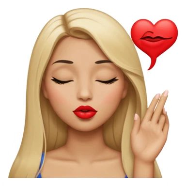 Mujer color de piel moreno claro, posicionada de lado, con cabello rubio largo, lacio y suelto, ojos negros, un ojo cerrado, mandando un beso de lado sticker