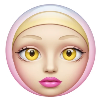 A translucent half-sphere with pink lips and two yellow eyes and 8 toea around the bottom sticker