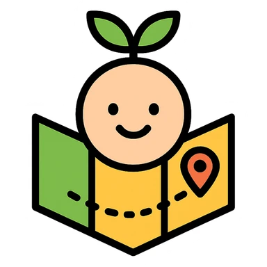 minimal icon of Nora nutrition navigator, friendly face, green sprout or leaf, subtle map or navigation element, simple flat icon design sticker