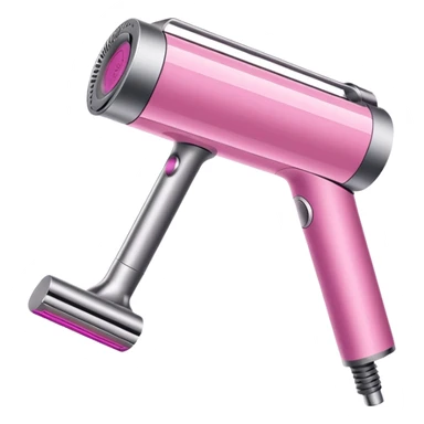 pink Dyson air wrap side angle, realistic style, sleek modern design, glossy pink finish with metallic silver accents on the nozzle ring. Compact proportions , clean lines, slight shading.  sticker