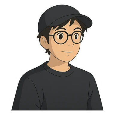 ghibli style guy in glasses and a black cap sticker