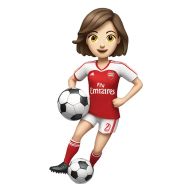 Pretty white woman wearing an Arsenal jersey with short brown hair kicking a soccer ball sticker