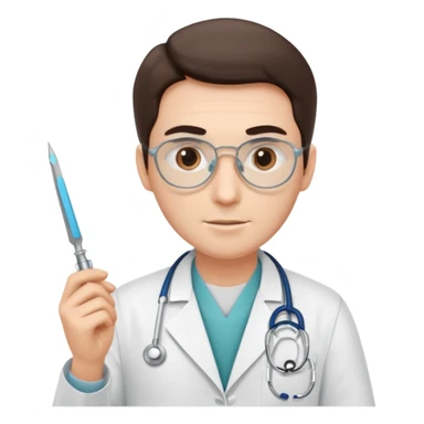 doctor of medicine holding very big scalpel sticker