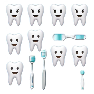Flat 2D emoji set, dental theme: teeth, smiles, toothbrush, medical care. Minimalist, friendly, HEX palette: #3f97a2, #5bc6cb, #1e424a, #f16077. Clean lines, no background, 512x512 px. Style: vector art, pixar-like emoji. sticker