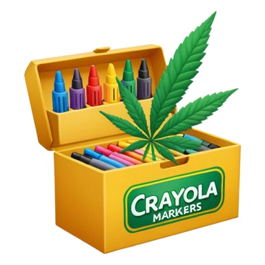 a box of crayola permanent markers with cannabis leaf sticker