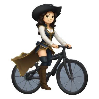 female musketeer riding a unicycle dark hair average build sticker
