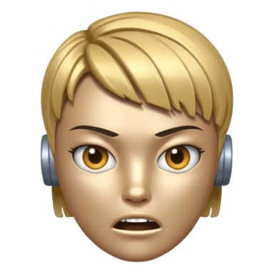 Robot emoji with a "Karen" haircut and angry facial expression sticker