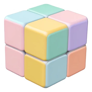 A 3x3 Rubik's Cube with pastel colors: light pink, baby blue, mint green, lavender, light yellow, peach, minimalist iOS emoji style sticker