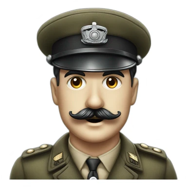 Charlie Chaplin with a 1940s black mustach and with a German military cap sticker