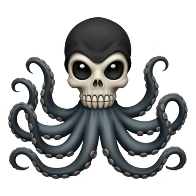 satanic octopus skeleton with scary evil eyes, wearing a black balaclava. 2 tentacles are each holding a skeleton bone sticker
