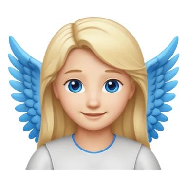 angel emoji blonde hair, blue eyes and smiling, larger wings with darker outline on them sticker