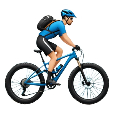 An icon featuring a mountain bike with wide tires, positioned on a forest trail or rocky mountain road. The background shows dense trees, steep slopes, and distant peaks under a clear blue sky. Transparent background highlights the thrill and rugged beauty of mountain biking. sticker