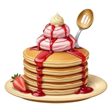 a stack of pancakes with strawberry ice cream sticker