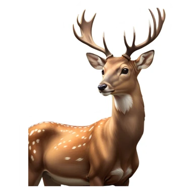 Cinematic Noble Deer Portrait Emoji, Poised and regal, with a graceful, slender build and a dappled Fur of warm browns and creams, elegant antlers crowning its head, deep-set soulful gentle eyes, Simplified yet sharp and sophisticated features, highly detailed, glowing with a soft, dignified glow, high shine, intelligent and serene, stylized with an air of forest majesty, focused and attentive, soft glowing outline, capturing the essence of a watchful woodland guardian, so majestic it feels as though it could gracefully leap out of the screen with effortless authority! sticker
