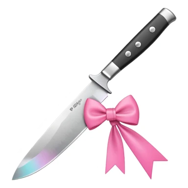 Kitchen knife with a pink bow tied around the handle, emoji style, simple, flat vector, white background, only one object sticker