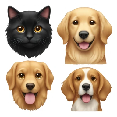 Two black cats, a brown tabby cat and a golden retriever dog  sticker