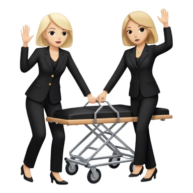Two women in black pants suits punching a funeral strecher  sticker