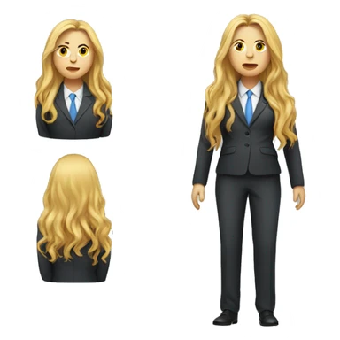 Facial obesity, female, with golden long hair, wearing a suit sticker