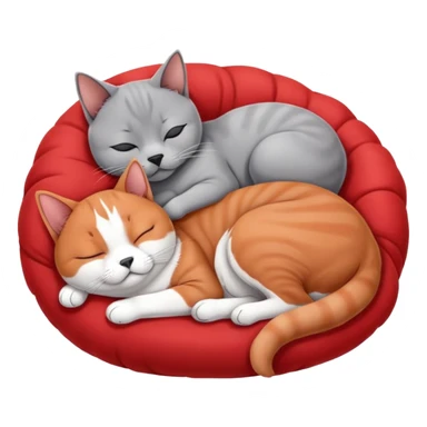 gray British Shorthair cat curled up and sleeping next to a red Basenji dog sticker