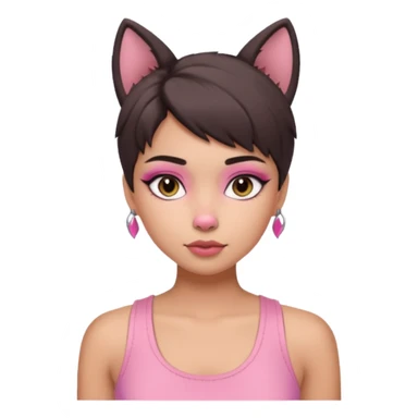 chica morena clara, corte de cabello wolf cut medio, con una blusa de tirantes simple, rosa y coquette sticker