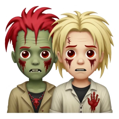 make two zombie boys, one with dreadlocks half blonde and half black, short, and the second with dreadlocks also with red roots, and hair reaching the shoulders  sticker