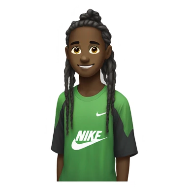 Black 14 year old black boy with dread locks with a nike shirt sticker